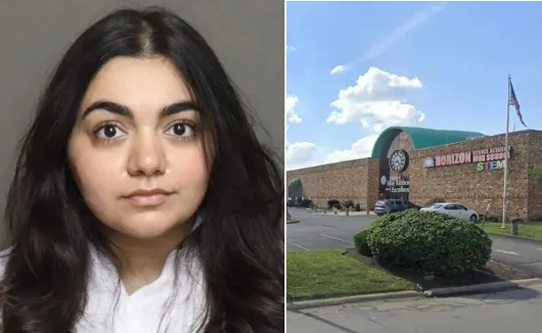 자멜라 다부비(28)가 학생 관련 사건으로 유죄를 인정했다. 오른쪽은 다부비가 근무했던 미국 오하이오주 콜럼버스의 호라이즌 사이언스 아카데미 전경. 프랭클린카운티 교정당국·구글맵 캡처