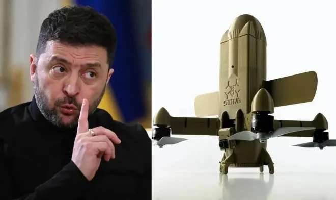 볼로디미르 젤렌스키 우크라이나 대통령과 요격 드론 스팅. AFP 연합뉴스 자료사진