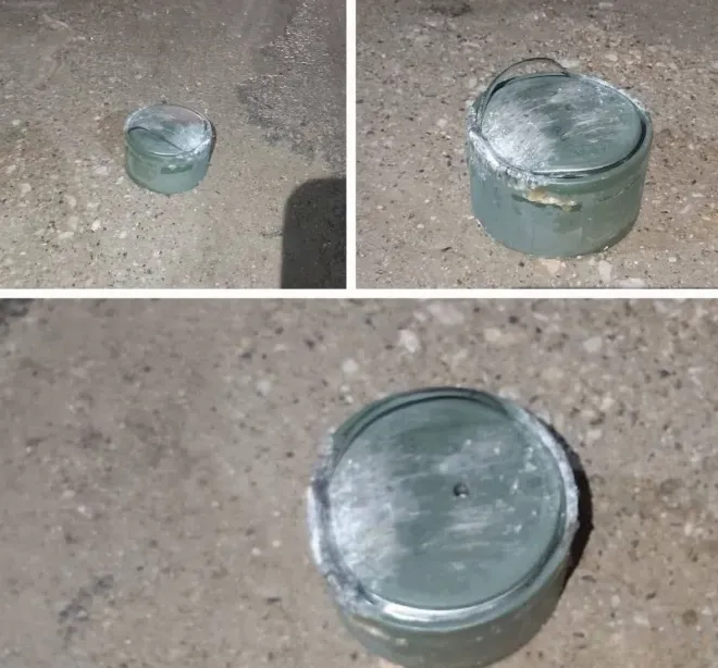 이란 반관영 타스님 통신이 26일(현지시간) 엑스(X)에 공개한 폭발물 추정 물체 사진들. 미 군사 전문 매체 워존(TWZ)은 해당 물체가 미군의 BLU-91/B 계열 살포식 대전차 지뢰와 유사하다고 분석했다. 엑스 캡처