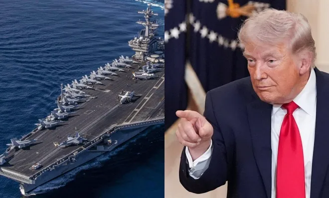 USS 조지 H.W. 부시함과 도널드 트럼프 미국 대통령. 로이터 연합뉴스