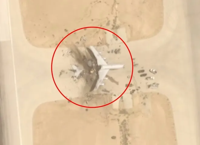 에어버스가 지난달 27일 촬영한 파괴된  E-3 센트리 공중조기경보통제기(AWACS). 에어버스 제공