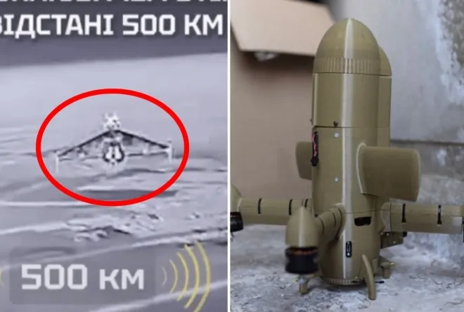 왼쪽은 우크라이나 드론 부대가 공개한 러시아제 샤헤드 드론 격추 영상, 오른쪽은 해당 임무에 활용된 스팅 요격 드론