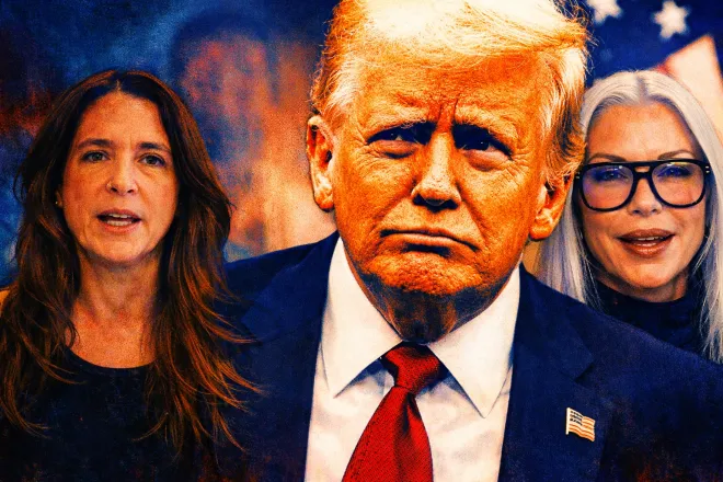 도널드 트럼프 미국 대통령과 전직 모델 스테이시 윌리엄스, 카레 오티스를 함께 구성한 이미지. 자료사진·데일리비스트 캡처