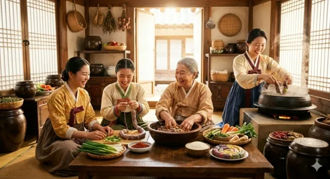 함경도 사람들이 순대를 만들던 모습, 제미나이 이미지