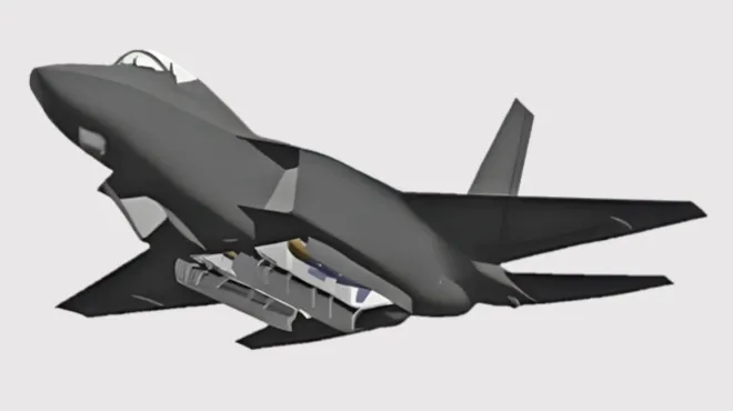 KF-21EX 개량형의 내부 무장창 개념도. 동체 하부에 2000파운드급 합동직격탄(JDAM)을 탑재한 모습이 표현돼 있다. 사진=KAI