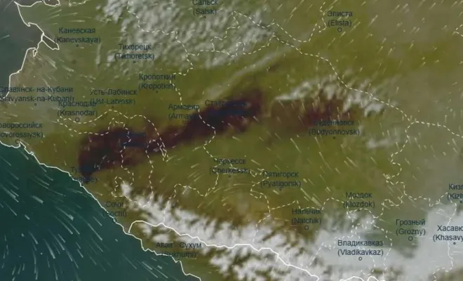 유럽 기상위성 이용기구(EUMETSAT) 위성이 촬영한 투압세 화재로 발생한 연기 모습
