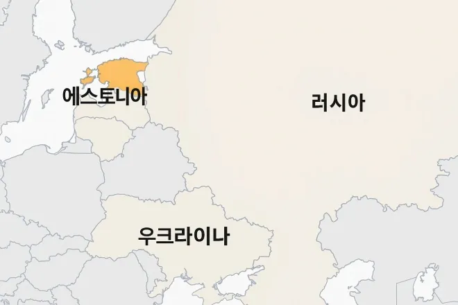 에스토니아(주황색)와 러시아, 우크라이나를 중심으로 한 동유럽 지도. 러시아와 맞닿은 에스토니아 북동부 국경은 나토 동부 방위선의 최전선으로 평가된다. 그래픽=서울신문 뉴미디어랩 제작·AI 이미지