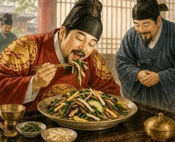 광해군은 잡채를 좋아했으며, 덕분에 이충은 우찬성 자리까지 오를 수 있었다. 챗GPT 이미지