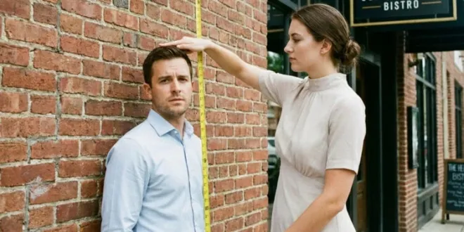 한 여성이 줄자를 이용해 남성의 키를 재는 모습. 최근 연구에서는 연애 상대의 키를 중요하게 여길수록 전통적 성 역할에 더 동의하는 경향이 나타났다. 자료사진