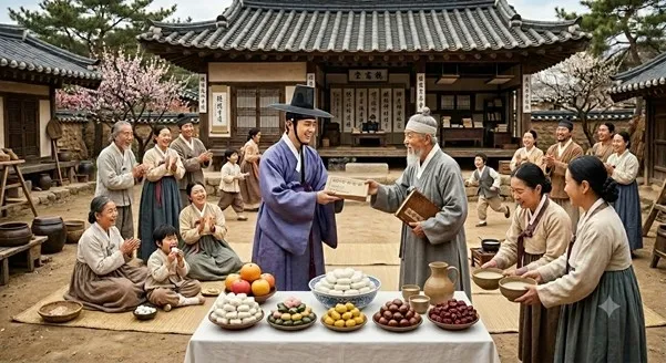 책거리를 하는 모습. AI 생성 이미지
