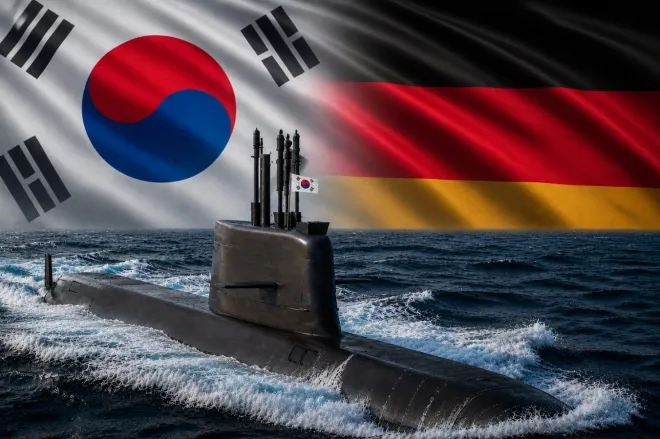 한화오션이 설계·건조한 3000톤급 잠수함 도산안창호함. 한화오션 제공, 123rf.com 합성사진