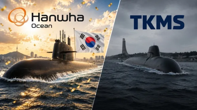 한화오션, TKMS 잠수함 대결, AI 생성 이미지