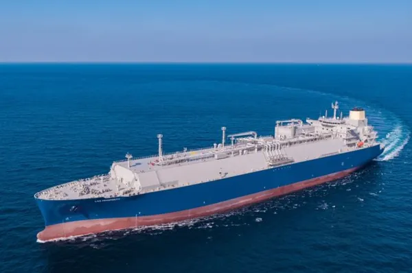 HD현대중공업이 건조한 17만4000㎥급 액화천연가스(LNG) 운반선의 시운전 모습. HD한국조선해양