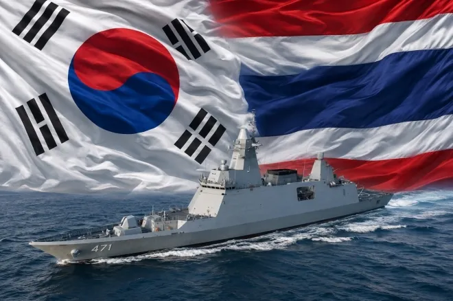 한화오션이 2018년 태국 해군에 인도한 푸미폰 아둔야뎃함. 한화오션 제공. AI 생성 이미지