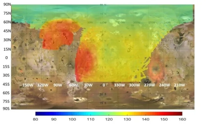 주노의 MWR이 확인한 주노의 열 분포. NASA 제공