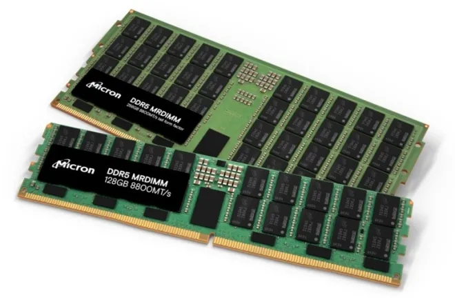 마이크론의 128GB 1만 2800MT/s MRDIMM 모듈. 마이크론 제공