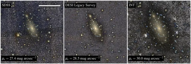 서로 다른 망원경으로 본 IC 1101 은하. Carlos Marrero-de la Rosa et al.(2026)
