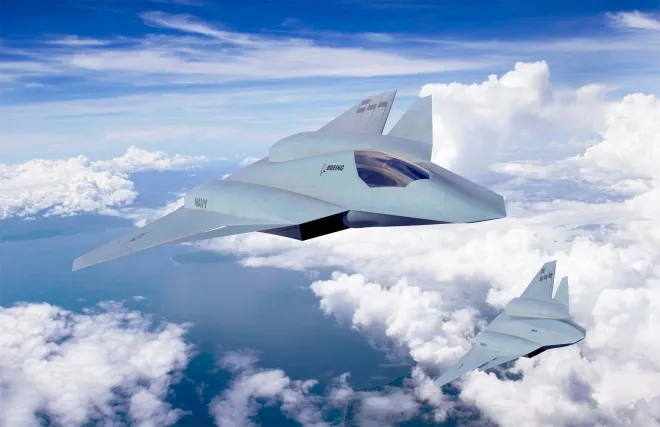 미 해군 차세대 함재 전투기 F/A-XX의 보잉 개념도. F/A-XX는 F/A-18E/F 슈퍼호넷을 대체할 6세대급 함재 전투기로, 미 국방부는 보잉과 노스럽그러먼 가운데 제작사를 이미 결정했지만 결과는 아직 공개하지 않았다. 보잉 제공.